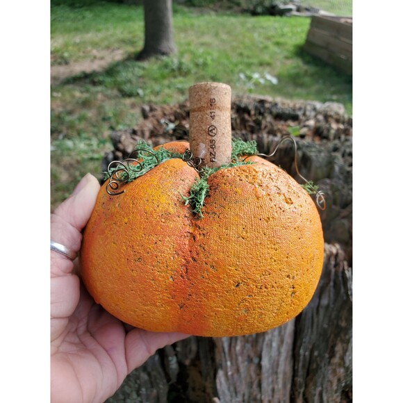 Set of (2) Hypertufa Hand Painted Pumpkins, Handmade Cement Pumpkins - Picture 6 of 8